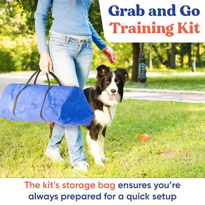 FetchFlow Dog Agility Training Equipment – Complete Backyard Agility Course Set w/Adjustable A-Frame Ladder, Weave Poles, Cones, Jump Hoop, Tunnel & Sandbags – Outdoor Dog Playground Kit
