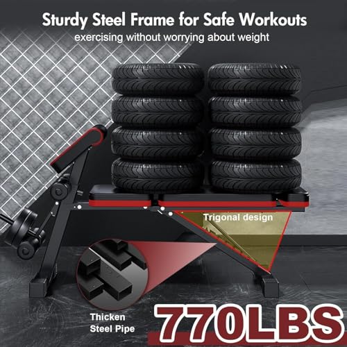 ALSO GO 2026 Weight Bench, 770LBS Adjustable Workout Bench Foldable for Home Gym, Leg Extension and Extended Backrest for Bench Press Full Body Strength Training Exercise