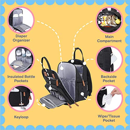iniuniu Baby Diaper Bag Backpack, 4 in 1 kit Large Capacity Travel Backpack - color: Black#2