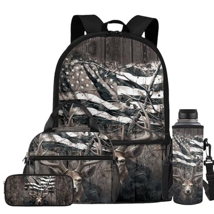 Deer USA Camo Backpack for Boys Kids Backpacks with Lunch Box Pencil Pouch and Water Bottle Holder 4PCS Set Large Capacity Elementary School Backpacks for Boys Back to School Supplies - color: Deer Usa Camo
