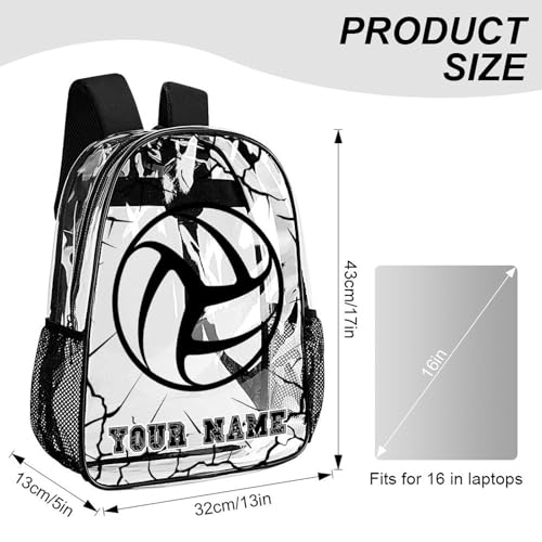 Custom Volleyball Clear Backpack Heavy Duty for Girls Kids Boys | Large Cool PVC Volleyball Theme Printing Transparent Backpacks for Schools Stadium Concerts Work - Clear/Black - color: Volleyball Clear Backpack 3 Black Custom