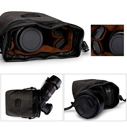 S-ZONE Soft Camera Bag DSLR Insert Handbag Drawstring Lens Case Compatible with Canon Nikon Sony - color: Dark Gray, size: Large