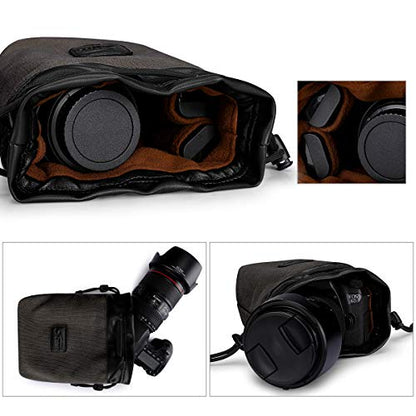 S-ZONE Soft Camera Bag DSLR Insert Handbag Drawstring Lens Case Compatible with Canon Nikon Sony - color: Dark Gray, size: Large
