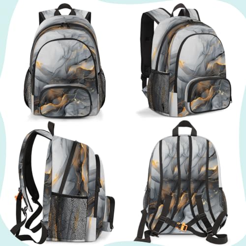 Gold Black Marble Laptop Backpack for Women Men, 18.3 Inch Travel Work Backpacks, Black Grey Modern Abstract Waterproof Computer Casual Daypack Nurse Teacher Bags - color: Multicolor 10