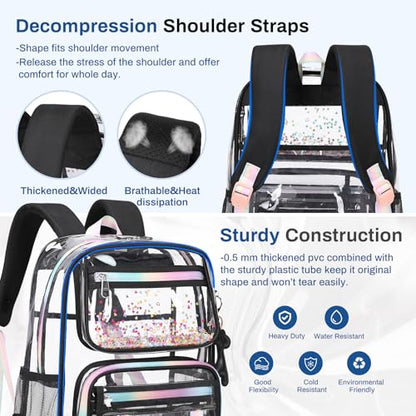 Sisipoet Clear Backpack for School, PVC Clear Bookbag Heavy Duty Transparent Backpack for Stadium Events See Through Bag - color: 1pc-black Sequin