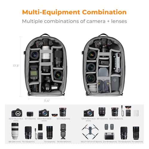 K&F CONCEPT Camera Backpacks for Photographers Travel Bag for Tripod Camera Lence Accessory with laptop compartment and Rain Cover Multi-Functional Camera Bags for Dslr Cameras