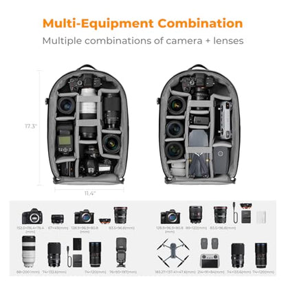 K&F CONCEPT Camera Backpacks for Photographers Travel Bag for Tripod Camera Lence Accessory with laptop compartment and Rain Cover Multi-Functional Camera Bags for Dslr Cameras