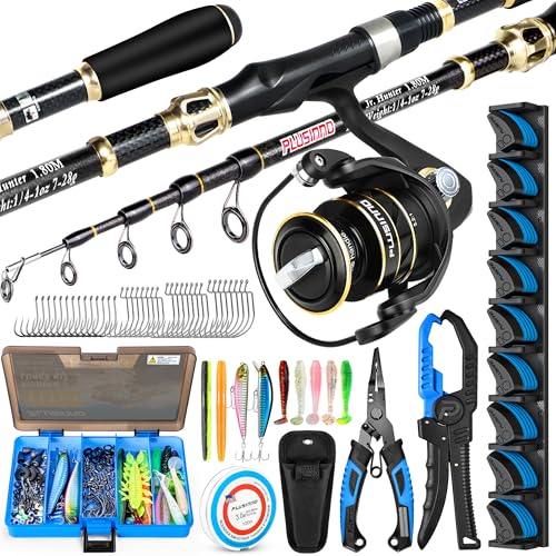 PLUSINNO Fishing Gear,Full Fishing Pole kit Include Fishing Rod and Reel Combo, Tackle Box with Fishing Lures, Fishing Accessories, Fishing Pliers,Fishing Gifts for Men with Fishing Tool Kit - style: Blue Fishing Combo With Fishing Rod Holder