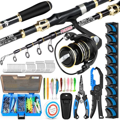 PLUSINNO Fishing Gear,Full Fishing Pole kit Include Fishing Rod and Reel Combo, Tackle Box with Fishing Lures, Fishing Accessories, Fishing Pliers,Fishing Gifts for Men with Fishing Tool Kit - style: Blue Fishing Combo With Fishing Rod Holder