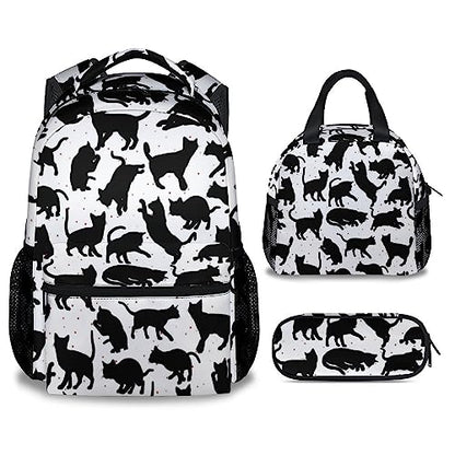 Cat Backpack with Lunch Box and Pencil Case, 16 Inch Cat Theme Bookbag with Adjustable Straps, Durable, Lightweight, Large Capacity, School Backpack for Girls Women - color: Color-3-2