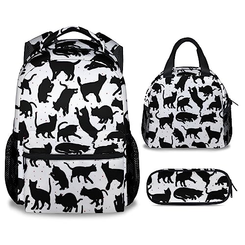 Cat Backpack with Lunch Box and Pencil Case, 16 Inch Cat Theme Bookbag with Adjustable Straps, Durable, Lightweight, Large Capacity, School Backpack for Girls Women - color: Color-3-2