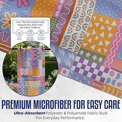 CHEEKY WINX Hooded Microfiber Gym Towel – Highly Absorbent Car Seat Towel with Carry Bag – Double-Sided Sweat Towel, Reversible, Quick Dry & Sand-Resistant Fabric, Patchwork, 130 x 60cm - color: Patchwork