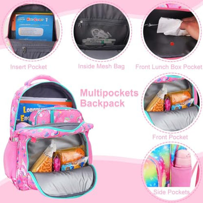 RHCPFOVR Kids Backpack for Girls - Girls Backpack 3-8 Ages Unicorn for Kids 15 Inch School Bookbag for Kindergarten Elementary School Bookbag for Girl 1st 2nd Grade - style: Pink Unicorn
