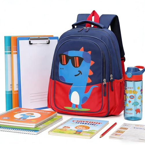 15 inch Primary School Kindergarten Schoolbag Leisure Cool Cute Cartoon Travel Backpack For Boys Girls Ages 6-10 Use - color: Dinosaur Red, size: Large