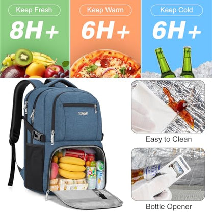 Insulated Lunch Backpack Fit 17" Laptop, Work Backpack with Lunch Box for Men & Women, Water Resistant College Computer Bag for Travel, Business, Hiking - color: Blue
