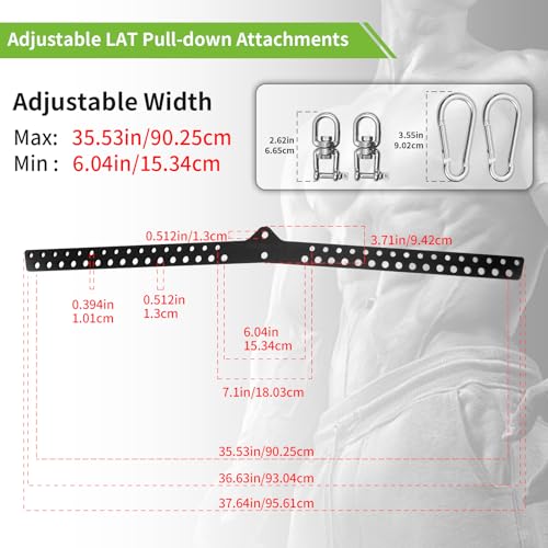 Multi-Grip LAT Pull Down Bar Hardened Powder-Coated Finish, 360° Rotating Stainless Steel Adapter, Neutral & Wide Grip Spreader Bar for Pulley System Gym & Cable Machines - color: BLACK-38in