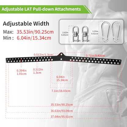 Multi-Grip LAT Pull Down Bar Hardened Powder-Coated Finish, 360° Rotating Stainless Steel Adapter, Neutral & Wide Grip Spreader Bar for Pulley System Gym & Cable Machines - color: BLACK-38in