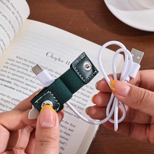 2 PCS Cord Organizer,Cord Keeper,Cable Organizer USB Holder,Cable Straps,Earbud case,wrap Headphone,Headset Winder,Earphone Clips Ties,stocking stuffers Gifts for Women Leather Rose - style: Rose