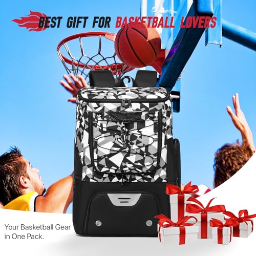 Basketball Backpack, Basketball Bag with Separate Ball Holder & Shoes Compartment Water Resistant Sports Bag Basketball Equipment Bags Fit Volleyball, Soccer, Swim, Gym, Travel, Black, White - color: Blackgreywhite
