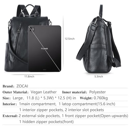 ZOCAI Backpack Purse for Women Medium Anti-Theft Backpacks Purses Design Leather Shoulder Bags with Removable Strap - color: 2-classic Black