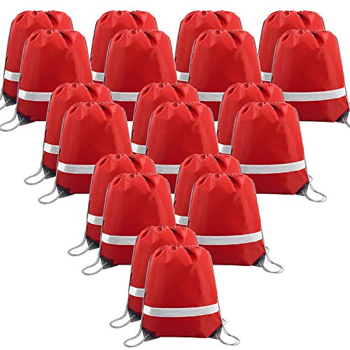 BeeGreen 20 Pieces Red Drawstring Backpacks Bags Bulk, String Bags Reflective Cinch Sack, DIY Blank Drawstring Bags for Women and Men - color: Reflective Red-s
