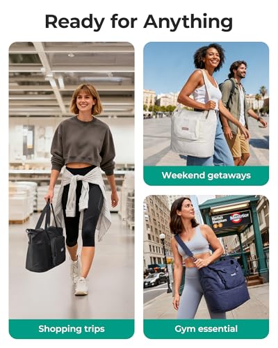 BAGSMART Foldable Travel Bag, 37L Expandable Personal Item Bag, Lightweight Weekender Bags for Women, Water Resistant Extra Carry on for Travel, Kelp Green - color: Kelp green