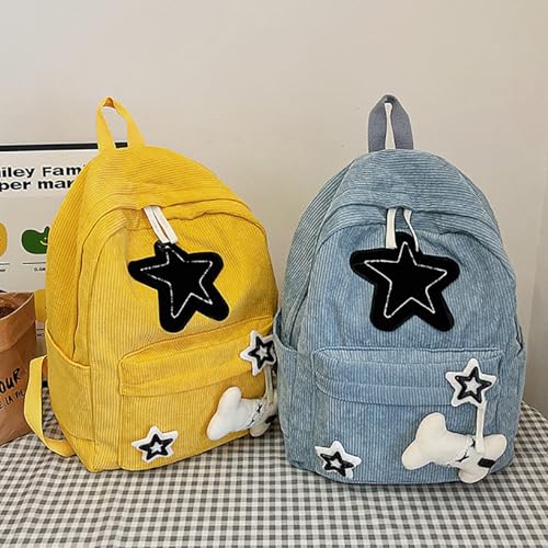 Y2K Star Backpack for Girls Cute Aesthetic College Laptop Backpack Large Capacity Bookbag Daypack for Teens (Yellow) - color: Yellow