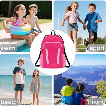 Drawstring Backpack Bag, Sport Gym Sackpack with Shoes Compartment - color: Pink