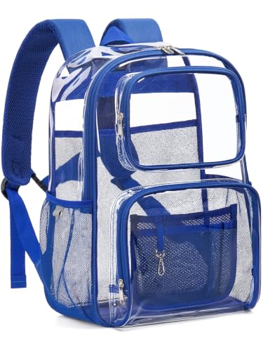 Clear Backpack Heavy Duty for Women Men Boys Girls, Large Clear Bookbag See Through Backpack for School College - color: 9#blue-3m Reflective Strips