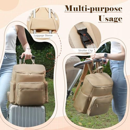 Diaper Bag Backpack, Neoprene Bag Backpack, Large Diaper Backpack with 16 Diaper Bag Organizers, 4 Insulated Pockets, Lighweight Travel Baby Bag with Changing Pad for Mom & Dad, Apricot - color: Apricot