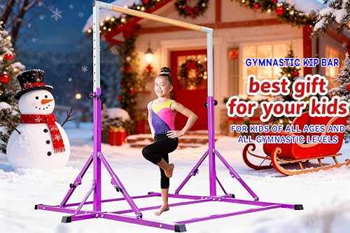Marfula Gymnastic Bar For Kid and Teenage of 3-25, 5Ft/8 FT Base Length 4Ft Width 5Ft Adjust Height, Gymnastic Kip Bar For Gymnast, Gymnastic Training Equipment For Professional Training Home Club Use - color: Purple(5 Ft Base)