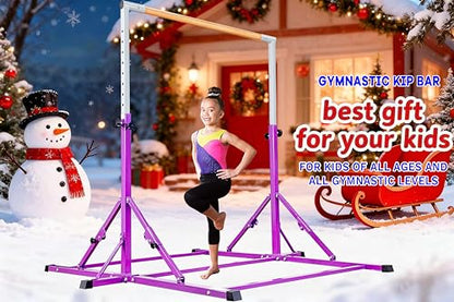 Marfula Gymnastic Bar For Kid and Teenage of 3-25, 5Ft/8 FT Base Length 4Ft Width 5Ft Adjust Height, Gymnastic Kip Bar For Gymnast, Gymnastic Training Equipment For Professional Training Home Club Use - color: Purple(5 Ft Base)