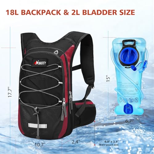 Hydration Pack, Insulated Hydration Backpack with 2L Hydration Bladder, Hiking Backpack for Men Women Kids, Water Backpack for Hiking, Running, Cycling, Camping - color: Black Red