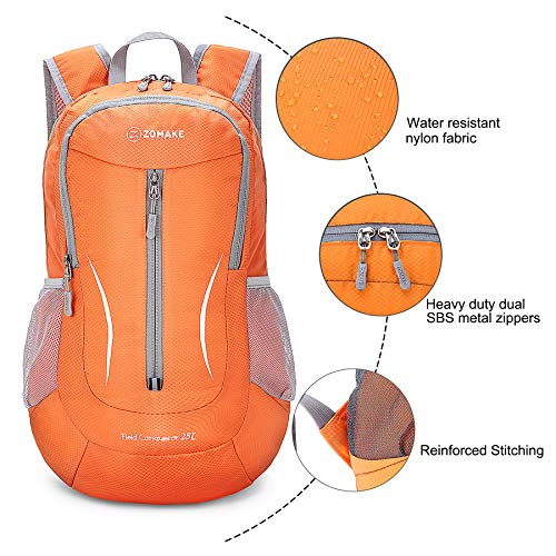 ZOMAKE Ultra Lightweight Packable Backpack 25L, Foldable Hiking Backpacks Water Resistant Small Folding Daypack for Travel(Orange) - color: Orange-b