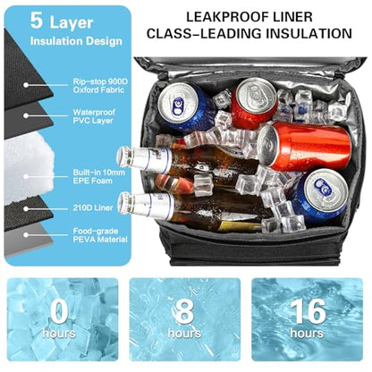 Tactical Cooler Backpack for Men, Double Deck Insulated Cooler Bag 40 Cans, Soft Lunch Backpack with 16H Ice Retention Waterproof Leakproof Picnic Backpack for Work Beach Camping BBQ Hiking - color: Black