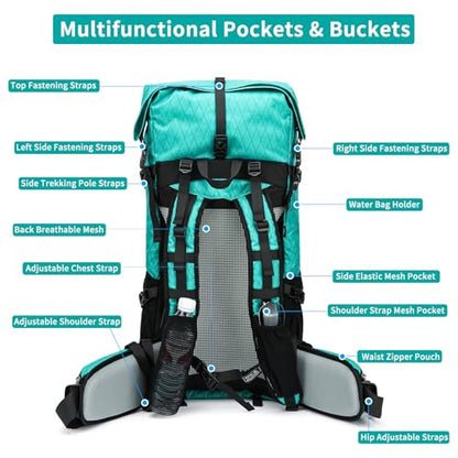 Hiking Backpack,40L to 50L Extra Large Capacity Hiking Bag,Internal Frame Camping Backpack,Upgraded X-PAC Lightweight Sport Daypack Travel Backpack Fit For Mountain Climbing Camping(Peacock Green) - color: Peacock Green