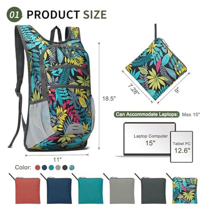 20L Lightweight Hiking Daypack, Foldable Travel Packable Backpack for Men Women for Cycling Camping Outdoor (Leaf Print) - color: Leaf Print