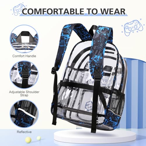 DIGOBAY 3PCS Cool Luminous Clear Backpack for Boys Kids, Gamer Clear Bookbag for School, See Through PVC Transparent Backpacks with Lunch Bag Pencil Case, Backpack Heavy Duty for School Stadium - color: Blue Camo
