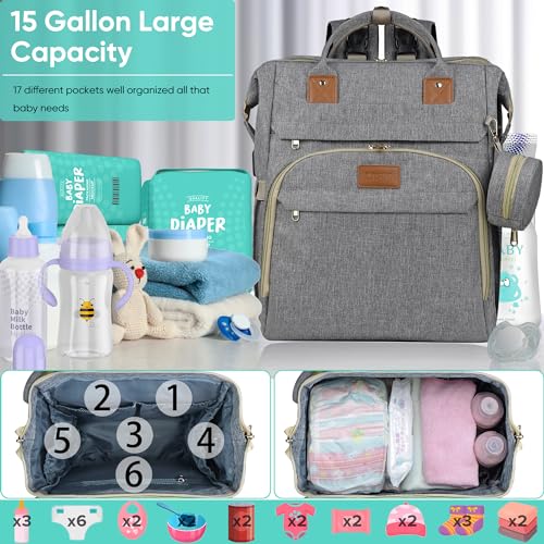 ZRSUN Baby Diaper Bag Backpack,Baby Shower Gifts, Multifunctional Travel Diaper Bag, Gifts for Mom with Portable Diaper Pad (Grey) - color: Grey