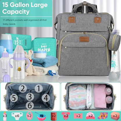 ZRSUN Baby Diaper Bag Backpack,Baby Shower Gifts, Multifunctional Travel Diaper Bag, Gifts for Mom with Portable Diaper Pad (Grey) - color: Grey