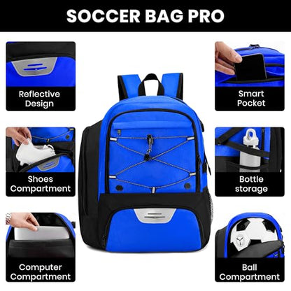 Soccer Backpack with Ball Holder,Youth soccer Bag for Basketball,Volleyball-Includes Separate Shoe Compartment&and Insulation (Blue) - color: Blue
