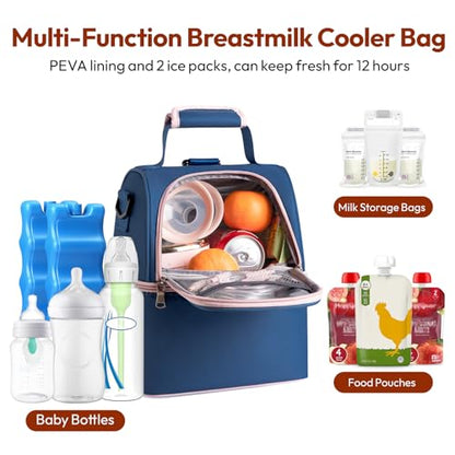 NCVI Breastmilk Cooler Bag, Breast Pump Bag with 2 Ice Pack Fits 6 Bottles, Double Layer Breast Milk Cooler Travel Bag Baby Bottle, for Travel, Nursing Mom Daycare, Work, Picnic (SkyBlue) - color: Blue