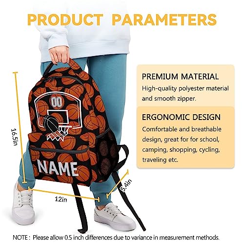 Mercuryelf Personalized Basketball Backpack for Boys Girls - 16 Inch Black Backpacks for School Travel - Cool Lightweight Bookbag for Kids - color: Basketball-3-1
