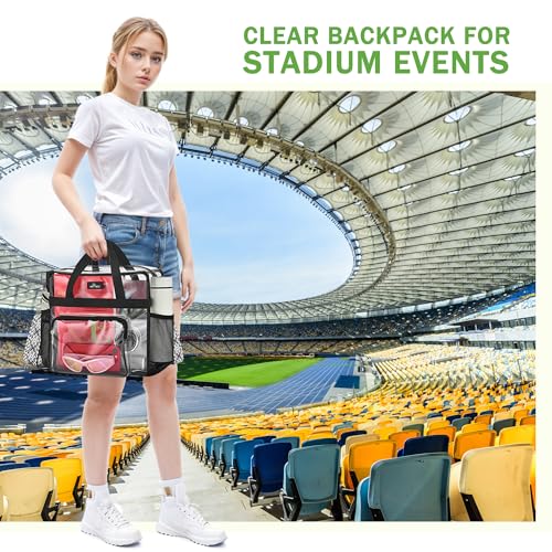 MAY TREE Clear Bag for Stadium Events, 12x6x12 Clear Tote Bag with Removable Strap, Transparent Bag for Concert Sports Gym, White Block-Strap - color: White Block-Strap