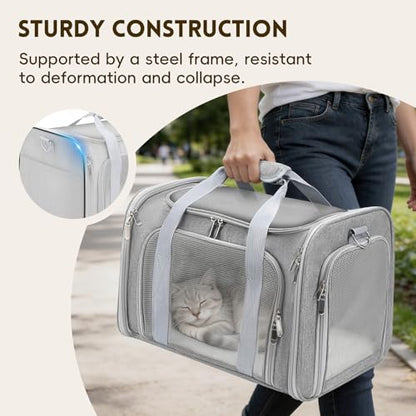 Cat Carrier Soft, Dog Carriers for Small Dogs/Large Cats (Up to 16lbs), with High Breathability, Shoulder Strap, Removable Pad, Pet Carrier Airline Approved, for Home Outdoor Travel (Gray) - color: Gray