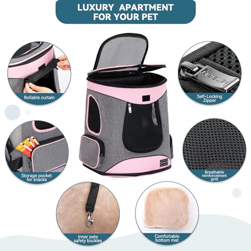 Petsfit Dog Backpack Carrier with Upgrade Waist Cushion Design to Better Fit the Waist, Suitable for Small and Medium Dogs Cats, and Rabbits up to 18 Pounds - color: aPink