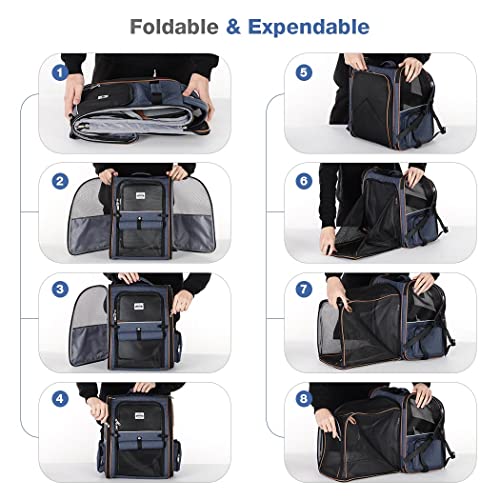 Extra Large Cat Backpack Carrier Expandable Pet Carrier Backpack for Small Dogs Medium Cats Fit Up to 18 Lbs, Dog Backpack Carrier, Foldable Puppy Backpack Carrier for Travel, Hiking,Blue - color: Blue
