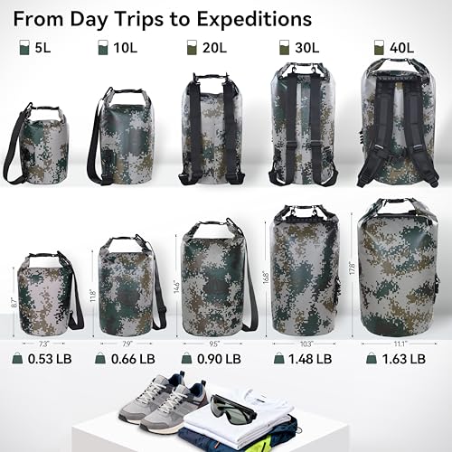 MARCHWAY Floating Waterproof Dry Bag Backpack 5L/10L/20L/30L/40L, Roll Top Sack Keeps Gear Dry for Kayaking, Rafting, Boating, Swimming, Camping, Hiking, Beach, Fishing - color: Digital Camo, size: 5L