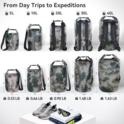MARCHWAY Floating Waterproof Dry Bag Backpack 5L/10L/20L/30L/40L, Roll Top Sack Keeps Gear Dry for Kayaking, Rafting, Boating, Swimming, Camping, Hiking, Beach, Fishing - color: Digital Camo, size: 5L
