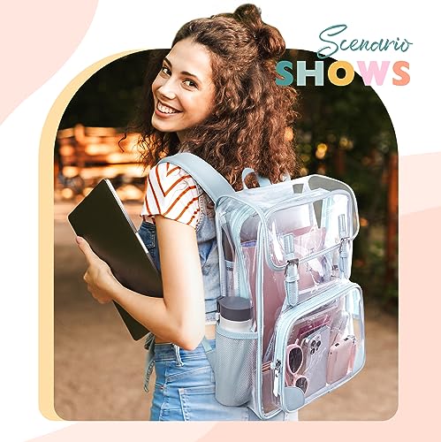 mommore Clear Backpack Heavy Duty Large Clear Bookbag for School Transparent PVC Stadium Approved See Through Back Pack - color: Blue, style: Clear Backpack